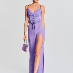 NWT Retrofête Larissa Silk Corset Dress in Dusty Lilac